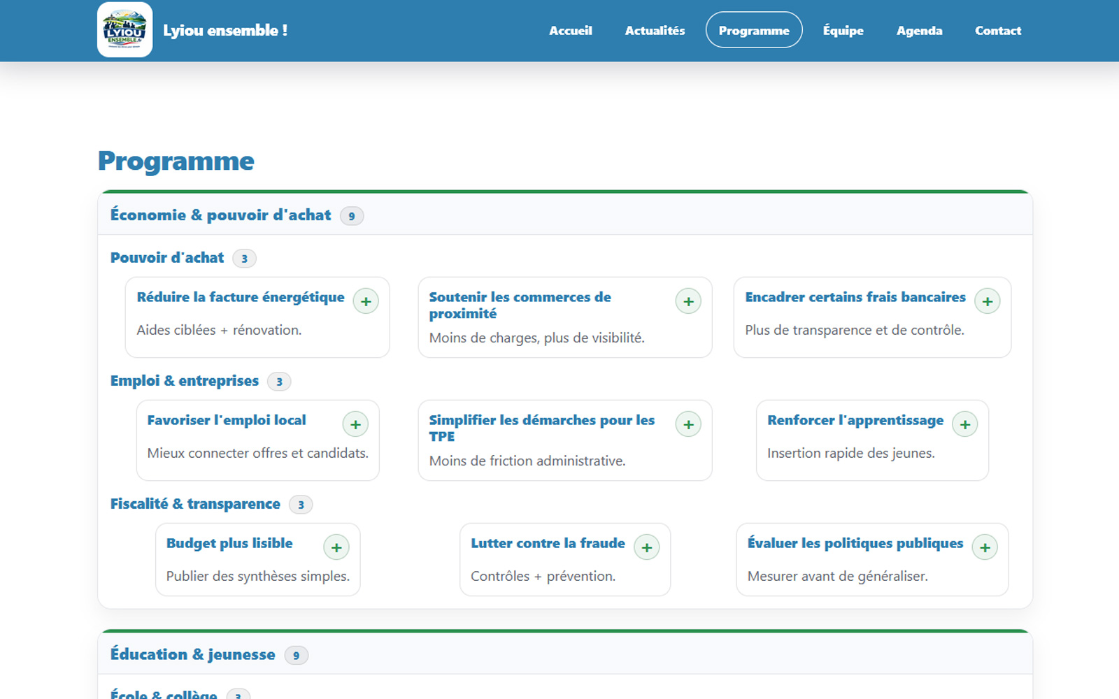 Aperçu du site public : page programme